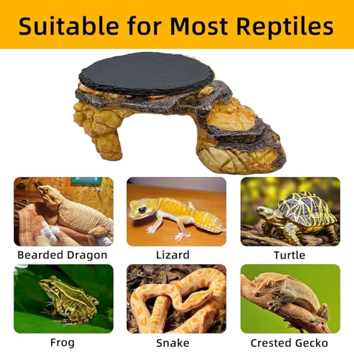 Reptile Basking Platform, Turtle Basking Platform Bearded Dragon Tank Accessories Reptile Hideout with Rock Slate Plate for Lizard, Leopard, Crested Gecko(Large-Yellow) - style: style 3