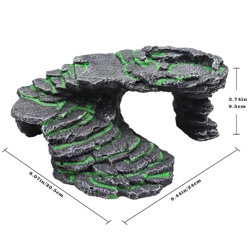 Large Bearded Dragon Hideout, Resin Simulation Stone Reptile Hide Cave, Reptile Basking Platform, Terrarium Habitat Decor for Lizard Spider Aquarium Fish Gecko - 9.5 × 8 × 3.7 Inch