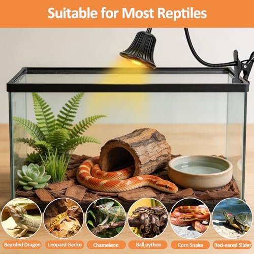 Reptile Heat Lamp, Heating Lamp for Reptiles with UVA UVB,2H,4H,8H,10H Cycle Timing&Stepless Dimming Adjustment Basking Light for Turtle, Bearded Dragon, Lizard and More, 2 Bulbs 50W+75W
