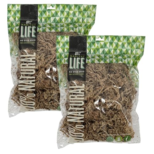 The Habitat Life - Natural Sphagnum Moss - for Reptiles, Amphibians & Invertebrates Terrariums - Humidity Control - Ideal for Burrowing & Nesting - Dye-Free & Safe - Medium - 2 Pack - size: Medium (2-Pack), style: Sphagnum Moss