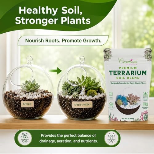 Creations by Nathalie Natural Terrarium Growing Medium, 2.2 Quarts, Well-Draining Mix for Succulents, Cactus & Aloe, Untreated Pine Bark, Canadian Peat & Coarse Sand