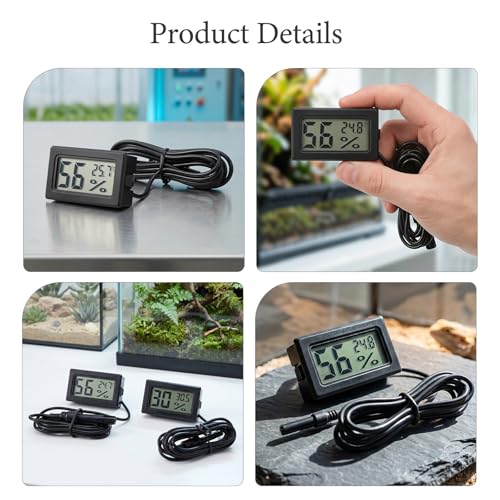 KOMBIUDA 2pcs Reptile Tank Thermometer Hygrometer, Digital Celsius Temperature Humidity Meter, Plastic for Terrarium, Vivarium, Reptile Habitat & Indoor