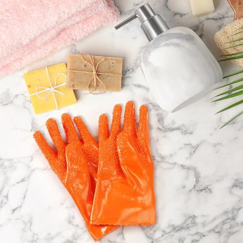 5 Pairs Sewer Snake Glove PVC Non Slip Sewer Gloves Drain Cleaning Glove Plumbing Tools for Professional Plumber - color: Orange