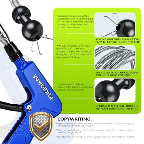 Toilet Snake Drainage Blockage Remover - Flexible Gripper to Retrieve Lost Items & Clean Minor Blockages - Quick Fix for Drain Problems,An Economical Solution for Every DIY Plumber