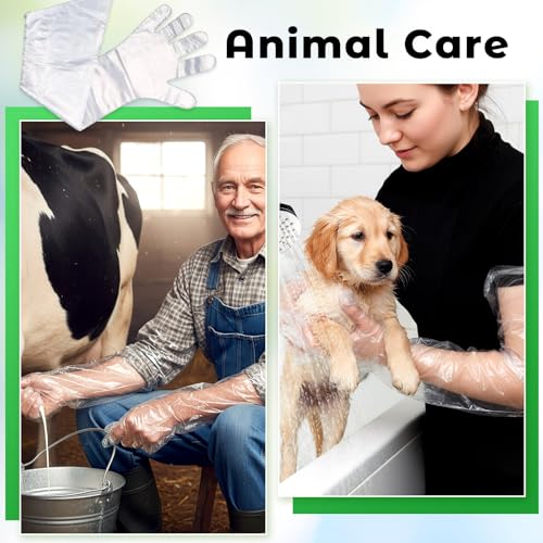 50 Pcs Plastic Long Arm Gloves, 35.4 in Veterinary Insemination Glove, Long Shoulder Length Disposable Gloves for Field Dressing Gutting