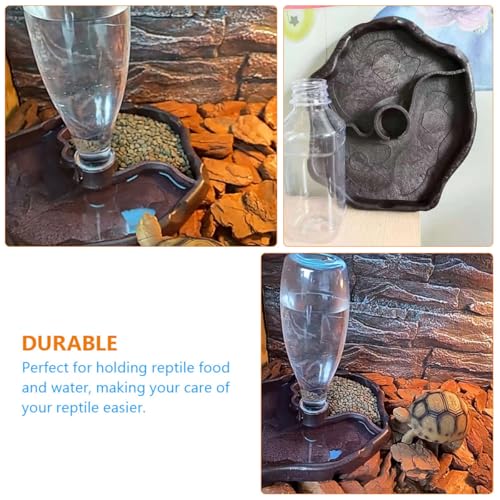 POPETPOP Automatic Reptile Waterer and Food Dish Set, Deep Coffee Color, Sturdy Turtle Bowl with Built-in Reservoir for Tortoise, Bearded Dragon, Leopard Gecko Terrariums