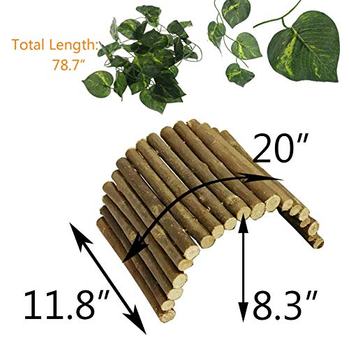Hamiledyi Extra Large Wooden Reptile Hideout Bearded Dragon Bendy Bridge Climbing Ladder Hiding Hut Reptiles Hide Cave Habitat Decor for Lizards Gecko Spiders Snakes Tortoise(XL:20" x 11.8")