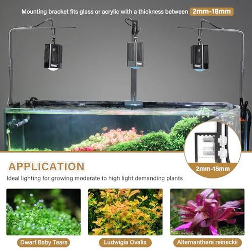 hygger 60W Aquarium Light Full Spectrum RGB COB LED Clip On Fish Tank Grow Light with Mounting Bracket Compatible with Timer Smart Plug for Low-to-High Light Demanding Aquatic Plants