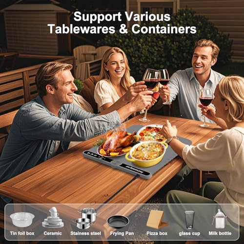 Small Food Warming Mat Portable Soft Food Warmers for Parties,Fermentation,Thaw,Countertop Electric Warming Mat for Food 9-Level Precise TEMP Control Keep Warming Last 18 Hours(Grey) - size: Grey-Small