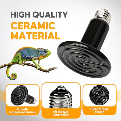HealSmart 75W Reptile Heat Lamp Ceramic Heat Emitter, No Light Emitting Heat Bulbs, Suitable for Snake/Lizard/Spider, Plant Growth and Incubating Chicken, 4-Pack - size: 75W, style: 4 Pack