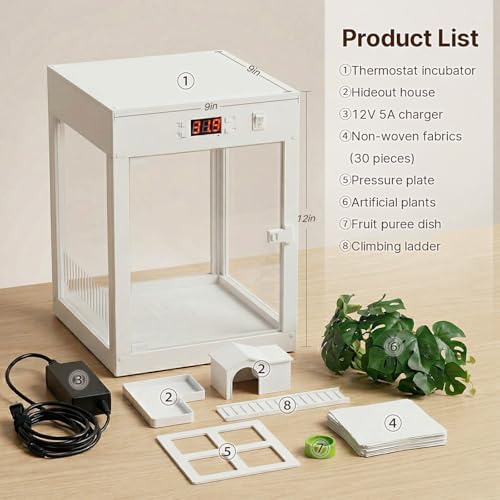 Lizard Habitat Terrarium,Reptile Enclosure, Crested Gecko Tank, Suitable for Any Pets Requiring Temperature-Controlled Climate, Ecological Breeding Tank, No Assembly Required, 9" x 9" x 12"