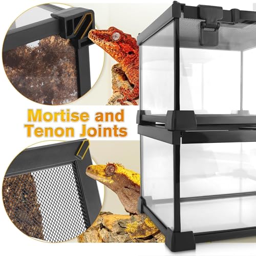 12"x12"x12" Reptile Terrarium, Escape-Proof Glass Full-View Vivarium for Tropical Invertebrates Such as Hermit Crabs, with Escape-Proof Lock & Feeding Hatch - size: 12"D X 12"W X 12"H