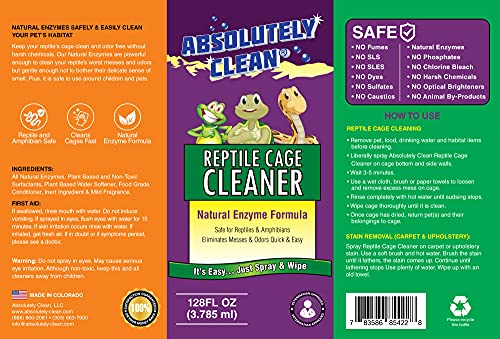 Absolutely Clean Amazing Reptile & Amphibian Terrarium Cleaner and Deodorizer - Just Spray/Wipe - Safely & Easily Removes Reptile & Amphibian Messes - USA Made (128oz Refill - Save 60%) - size: 128 Fl Oz (Pack of 1)