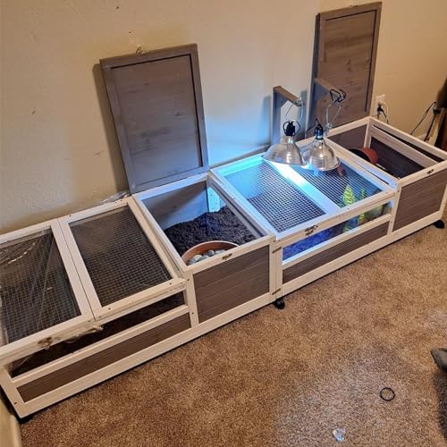 Ketive Tortoise Habitat Large Wooden Tortoise House Indoor & Outdoor, Reptile Cage for Small Animals-Leakproof Tray (Grey, 77" L x 23" W x 14.5" H) - size: 77"L x 23"W x 14.5"H