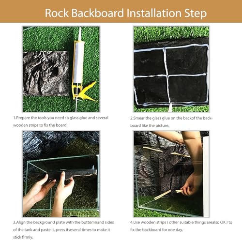 4pcs Rock Terrarium Background,3D Reptile Tank Background Board,Amphibian Stereo Backdrop Wall,Lizard Snake Gecko Spider Chameleon Turtle Fish pet silo Background Decorative Panel - color: Paleyellow-11.8"*8.8"(4pcs)
