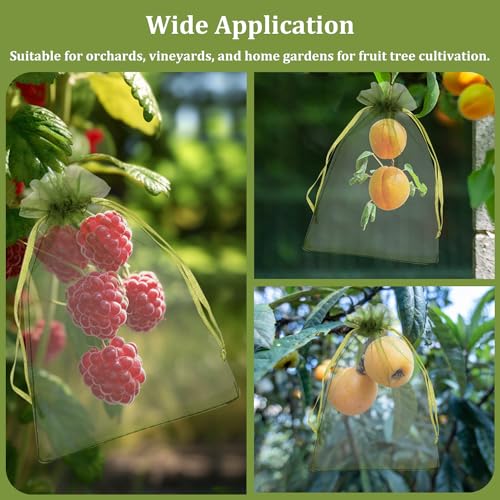 100Pcs Fruit Protection Bags, 4×6inch Fruit Netting Bags for Fruit Trees, Green Fruit Netting Cover Drawstring Mesh Bags Pest Barrier for Strawberry Blueberry Small Fruit - color: Green