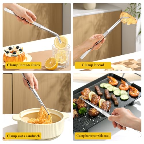 Berglander Kitchen Tweezers Tongs 2pcs, 12" Extra-Long Stainless Steel Metal Heavy Duty Cooking Tweezers for Chef, Serving Food, Grill, Culinary, Pasta, Salad, BBQ