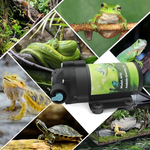 Reptile Misting System with Timer, 6 Adjustable-Joint Nozzles, Self-Priming Pump, Quiet Fine Mist for Chameleons, Geckos, Frogs & Terrariums