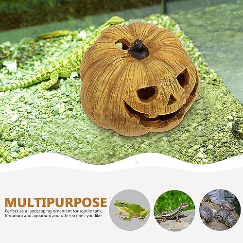 POPETPOP Pumpkin Reptile Hideout Lifelike Resin Cave for Tortoise Reptile Shelter Aquarium Decoration Halloween-Themed Box for Lizards Snakes
