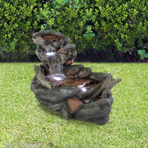 Alpine Corporation | 60"L Outdoor 3-Tier Rainforest Rock River Hand-Painted Water Fountain with LED Lights — Garden, Patio & Yard Décor - style: 60" L - 3-Tier w/ LED's