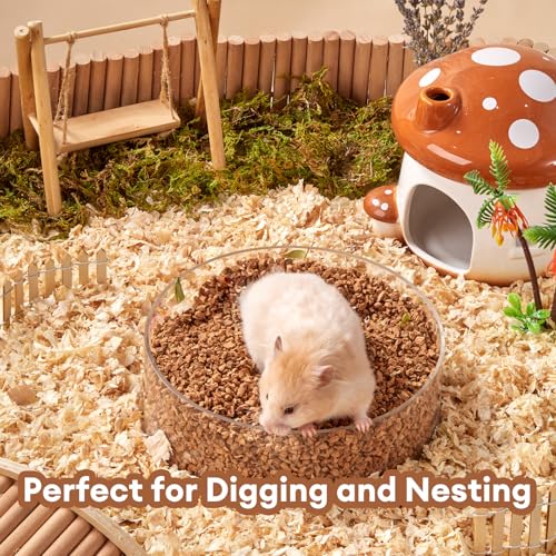 BUCATSTATE Cork Bedding 5L, Natural Hamster Bedding Odor Control for Dwarf Syrian Hamsters, Gerbils, Mice, Low-dust Hamster Substrate with Paper Hideout Box (Grain 2-4mm)