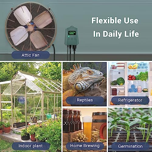 LUXBIRD Digital Heat Mat Thermostat Controller Heating Cooling 10A 1200W for Seedling, Reptiles and Brewing, Breeding, Incubation, Greenhouse, Fans, Cooling Device, 32~113℉ FCC-Certified