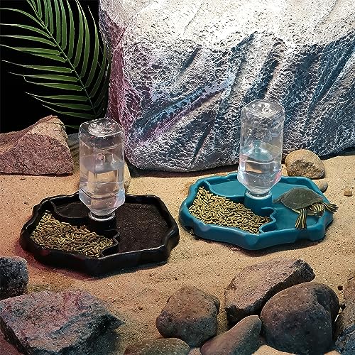 IBWell 2-in-1 Reptile Water Bowl Food Dish with Bottle Automatic Reptile Feeder for Turtle, Bearded Dragon, Lizard Gecko Water Bowl Food Dish