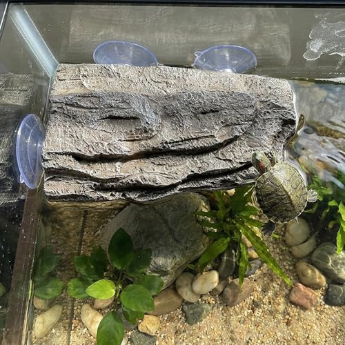 ZENFUN Turtle Basking Platform, Tank Aquarium Tortoise Climbing Platform with 3 Suction Cups, Simulation Rock Resting Terrace, Turtle Tank Accessories for Baby Tortoise, Terrapins, Frogs