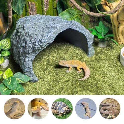 Tfwadmx Extra Large Reptile Hideout,Tortoise Hide Cave Shelter,Reptile Basking Platform with Vines Plant Leaves,Bearded Dragons Hiding Rock Terrarium Habitat Decor for Lizards,Snakes,Turtles,Geckos