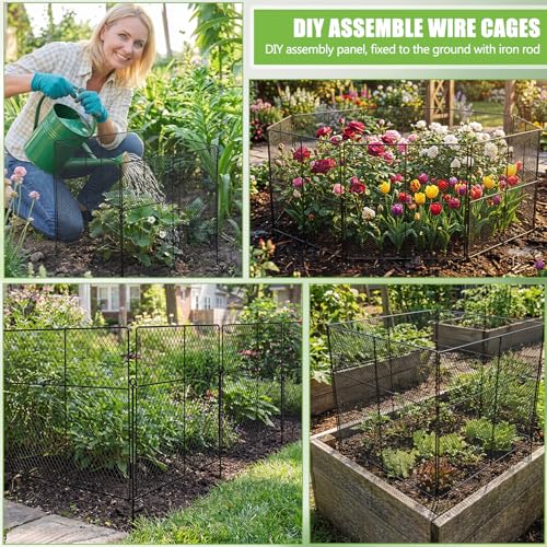 10 Pack Plant Protectors from Animals, Large Square Mesh Plant Cage 13.6" x 13.6" with 15.8" Stakes DIY Chicken Wire Cover for Outdoor Plants Vegetable Seedling Shrub Garden Barrier Fencing