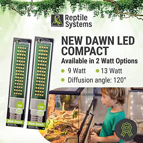Reptile Systems New Dawn LED Compact – Balanced 6500K 13w Light for Enclosure Illumination – Compact Fixture for Terrariums & Vivariums – Enhances Clarity & Display - size: 13 Watts