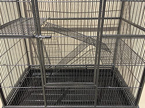 64" Extra Large Chewproof Wrought Iron 4-Levels Tight 1/2-Inch Bar Spacing for Ferret Chinchilla Sugar Glider Rats Mices Rabbit Squirrel Hamster Cage with Removable Rolling Stand - color: Black Vein, size: 32"L x 19"W x 60"H With 1/2" Spacing