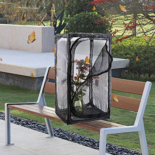 30" Heavy Duty Monarch Butterfly Habitat, Outdoor Collapsible Insect Mesh Cage Terrarium Pop-up with Zipper Protection and Unzip Bottom - size: 15 x 15 x 30 inches