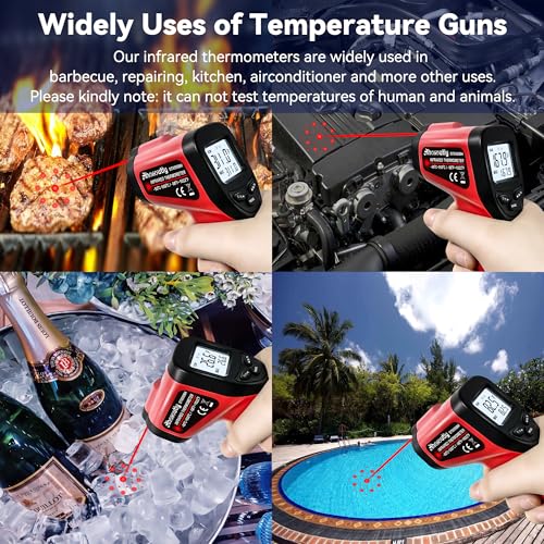 Infrared Thermometer Temperature Gun (NOT for Humans) -58℉~1022℉ (-50℃~550℃) 9-Point Laser Non-Contact Instant-Read Digital Laser Infrared Ir Thermometer with Backlight - color: red
