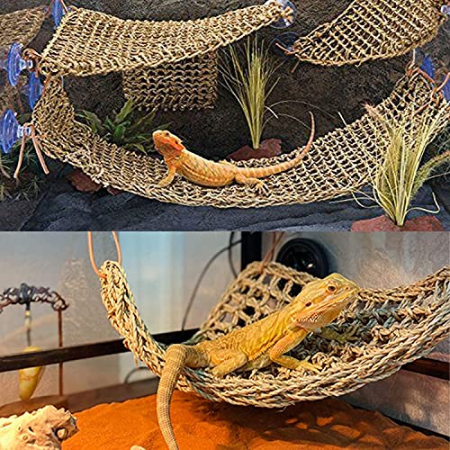 kathson Bearded Dragon Hammock Reptile Lounger Reptiles Plants Hanging Fake Vines Boston Climbing Terrarium Plant Lizard Tank Accessories Flexible Leaves Decor for Chameleon Gecko Snakes