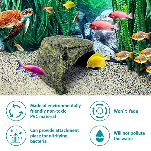 Reptile Rock Hide Cave for Lizards, Turtles, Snakes - Non-Toxic Resin Aquarium Rock Cave, Reptile Hideout & Terrarium Decor Naturalistic Habitat for Amphibians & Fish