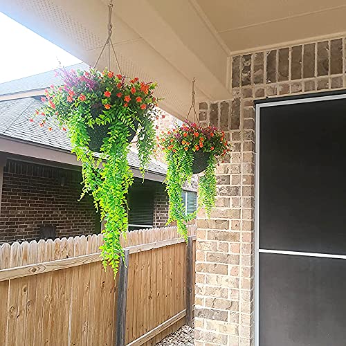 CLONG 2 pcs Artificial Hanging Ferns Plants Vine Fake Ivy Boston Fern Hanging Plant Outdoor UV Resistant Plastic Plants (2, Green)