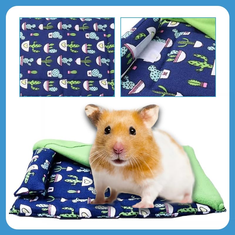 Bearded Dragon Hammock Sleeping Bag Set- Hanging Pet Bed with Pillow and Blanket Hideout Habitat with Soft Warm for Bearded Dragon Lizard Leopard Gecko and Small Pet Animal(Blue + Green Quilt) - color: Blue + Green Quilt