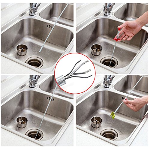 39inch Drain Clog Remover(x1), 20inch Drain Snake Hair Remover(x3)& Cleaning Brush(x1), 24inch Sewer Hair Catcher(x1),6 Pack Auger Cleaner Tool Set for Toilet, Kitchen Sink, Bathroom Tub, Sewer