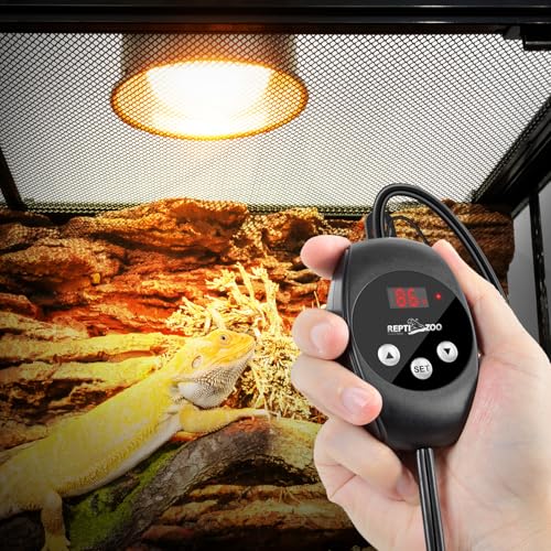 REPTI ZOO Reptile Light Fixture Dimming Thermostat Combo Pack, 5.5 Inch Deep Dome Lamp Fixture Max 100W, PID Reptile Thermostat Temperature Controller for Reptile Heat Lamp Bulb - size: 5.5 Inch