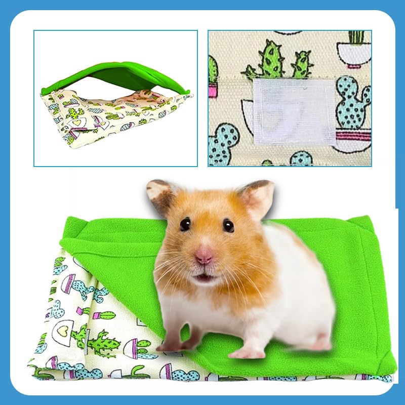 Bearded Dragon Hammock Sleeping Bag Set- Hanging Pet Bed with Pillow and Blanket Hideout Habitat with Soft Warm for Bearded Dragon Lizard Leopard Gecko and Small Pet Animal(Beige + green Quilt) - color: Beige + green Quilt