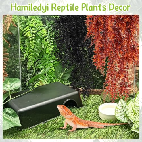 Hamiledyi Reptile Plants Hanging Terrarium Plants 6 Pack Fake Artificial Leaves with Suction Cup for Snake, Lizard, Chameleon (Red & Green & Black) - color: 2 Pcs Black +2 Pcs Red + 2 Pcs Green Reptile Plants