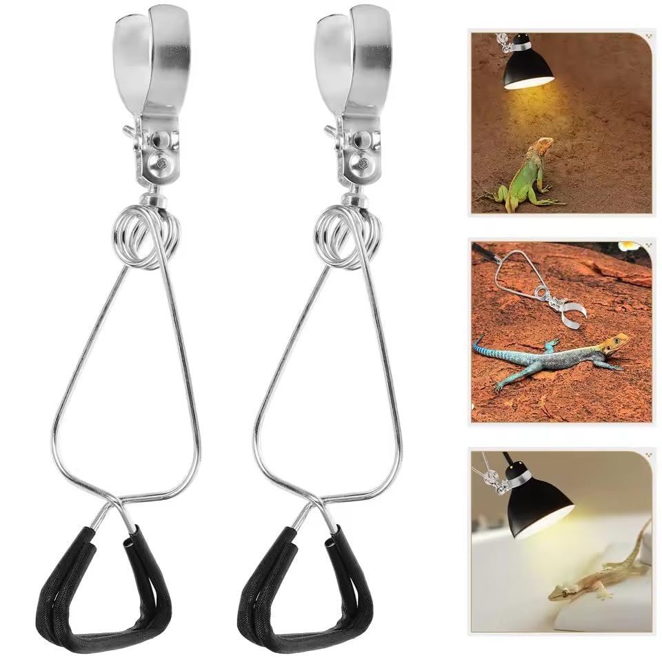 EatingBiting 2Pcs Reptile Heating Lamp Clamps Adjustable Fixture Turtle Dome St Plastic Easy Install Durable Portable Fish Tank Aquarium