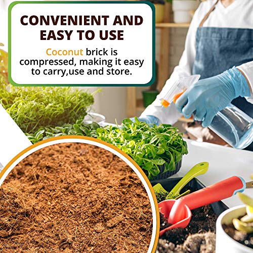 Coco Coir Brick 10 LB - Premium Compressed Coconut Fiber Block for Indoor Plants, Seed Starting & Hydroponics - Low Salt Triple Washed - Expands to 75 Quarts - 100% Natural Peat Alternative
