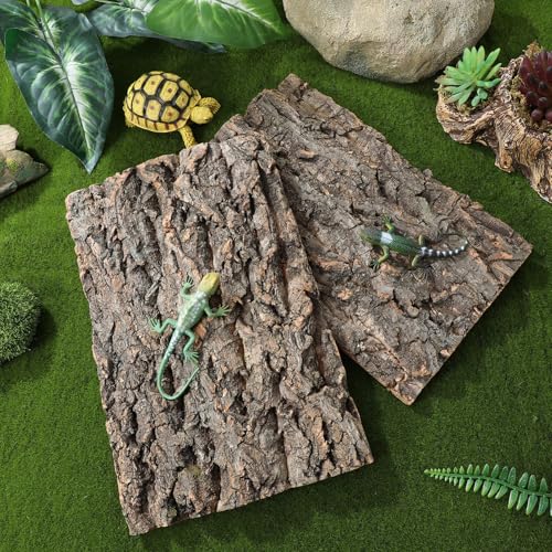 Kisangel 2Pcs Natural Cork Bark Fish Tank Decoration 11.81X7.87X0.39In Reptile Cork Bark Climbing Decor Aquarium Ornaments for Bearded Dragon Lizard Turtle Habitat