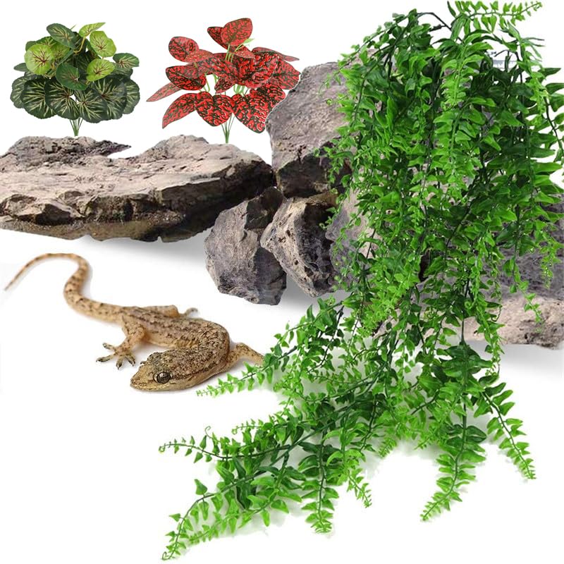 Bearded Dragon Tank Accessories, Bearded Dragon Hammock, Artificial Reptile Plants Leaves & Vines, Habitat Decoration Reptile Terrarium Accessories for Snake Gecko Lizard Frog to Hide and Climb