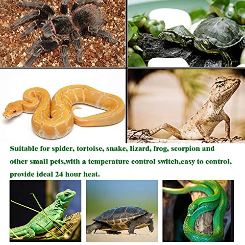 5W Reptile Heating Mat 5.9 Inch *5.5 Inch 110v -- Reptile Heat Pad with Temperature Adjustment, Terrarium Heat Mats, Safety Reptile Heat Mat for Turtle, Tortoise, Snakes, Lizard, Gecko Hermit Crab