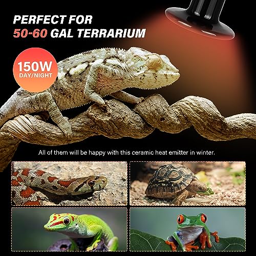 YSSOA 150W Ceramic Heat Emitter, Reptile Heat Bulbs, Ceramic Heat Lamp for Reptiles, Amphibian, Chicken, Dog, Cat, 1 Pack, Black - color: Black, size: 1 Pack, style: 150W