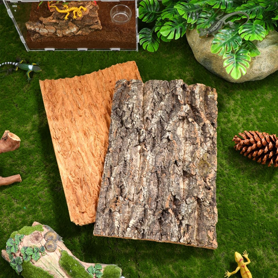 IMIKEYA 2 Pcs Natural Cork Bark Platform, Reptile Climbing and Basking Decor for Lizards, Geckos, Turtles, Spiders, Hamsters and Terrariums