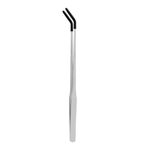 1pc Stainless Steel Reptiles Feeding Tongs with Rubber Tip,Long Tweezers for Reptiles Tanks Accessories,Reptiles Feeding Clamp for Grip Straight/Curved - color: Head immersion black, size: Bending clamp 27CM